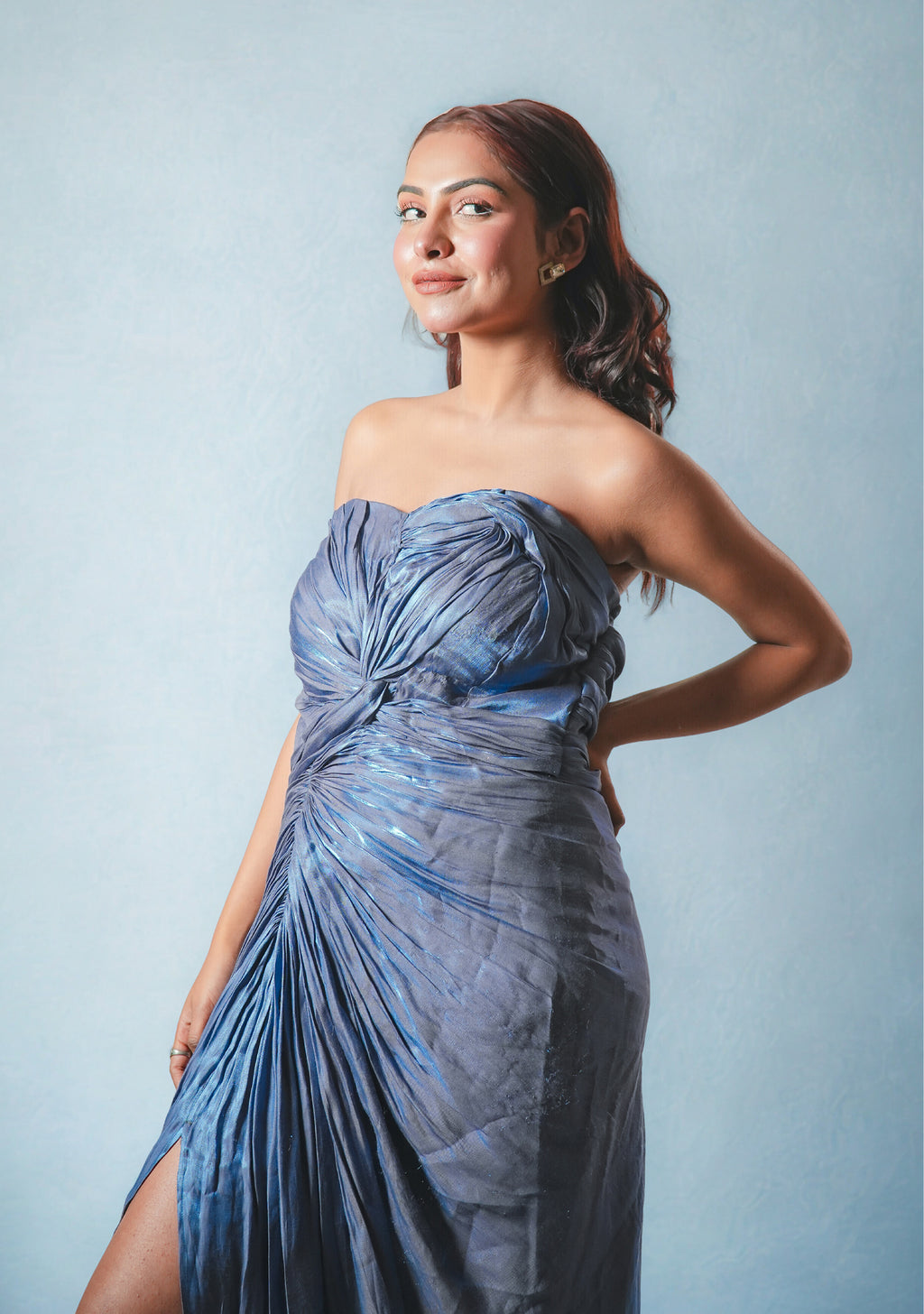 Azure Shimmer Sculpted Gown