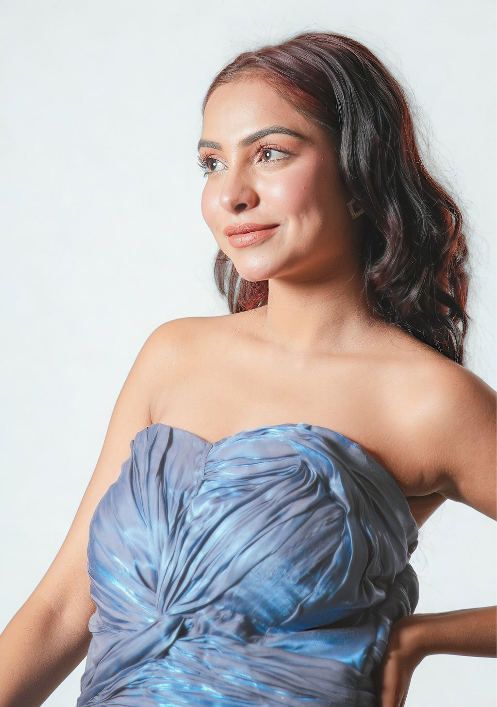 Azure Shimmer Sculpted Gown