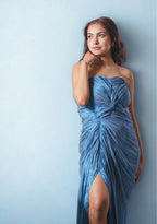 Azure Shimmer Sculpted Gown