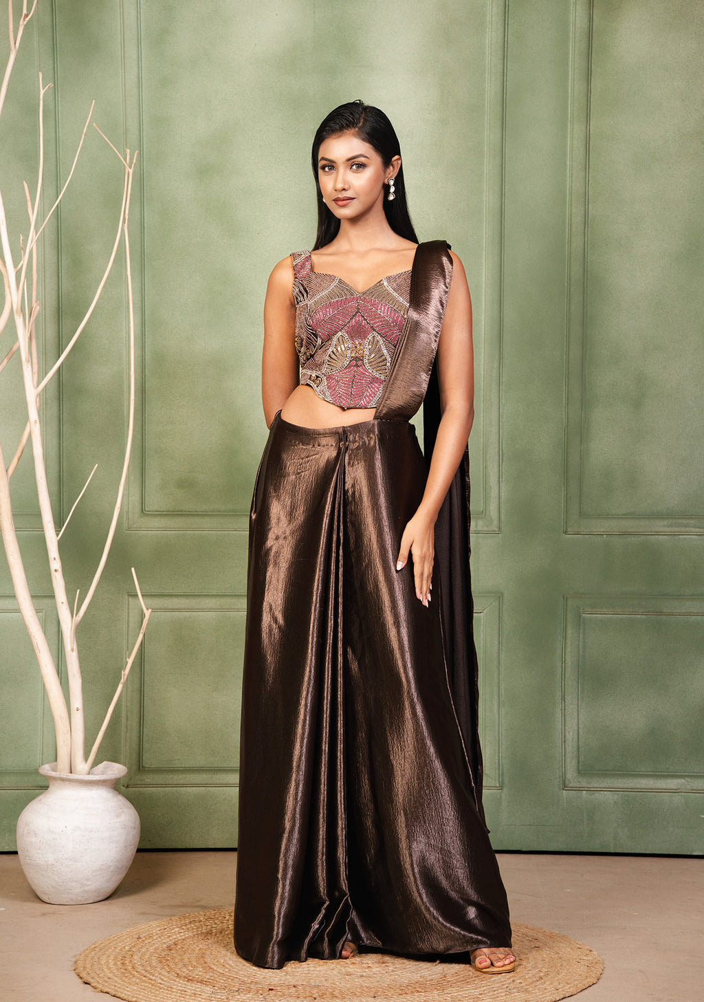 Amaira – The Mocha Shimmer Drape Saree