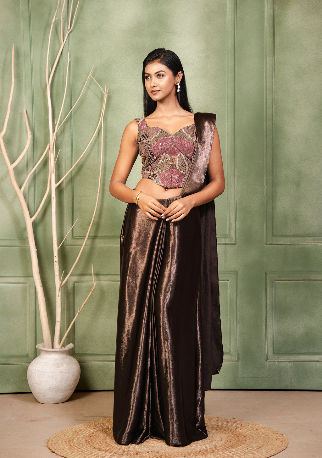 Amaira – The Mocha Shimmer Drape Saree