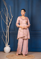 Elara The Mauve Satin Embroidered Co-ord Set
