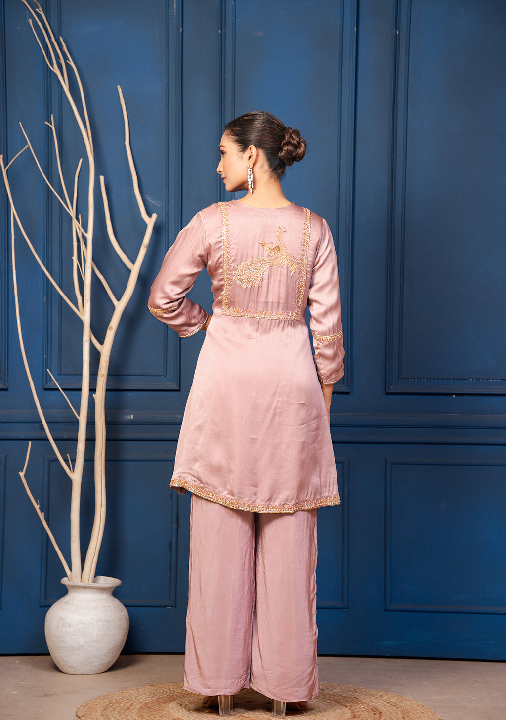 Elara The Mauve Satin Embroidered Co-ord Set