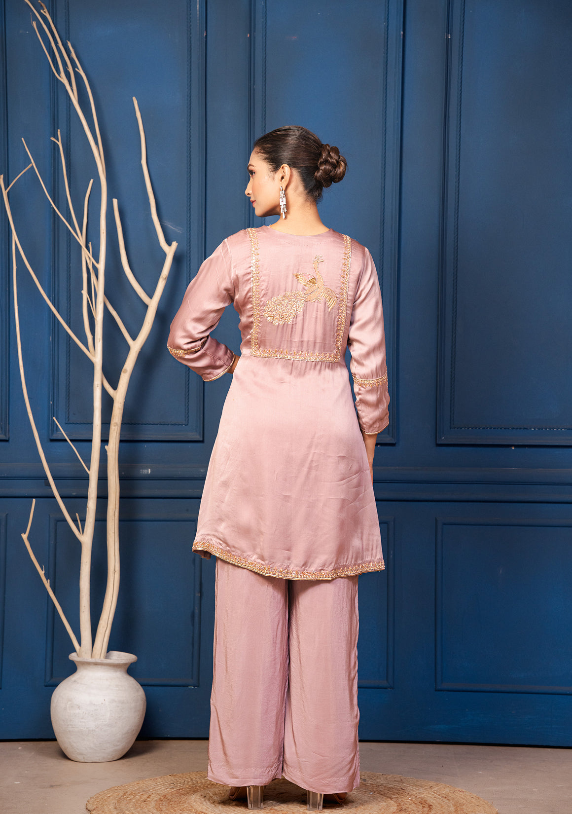 Elara The Mauve Satin Embroidered Co-ord Set