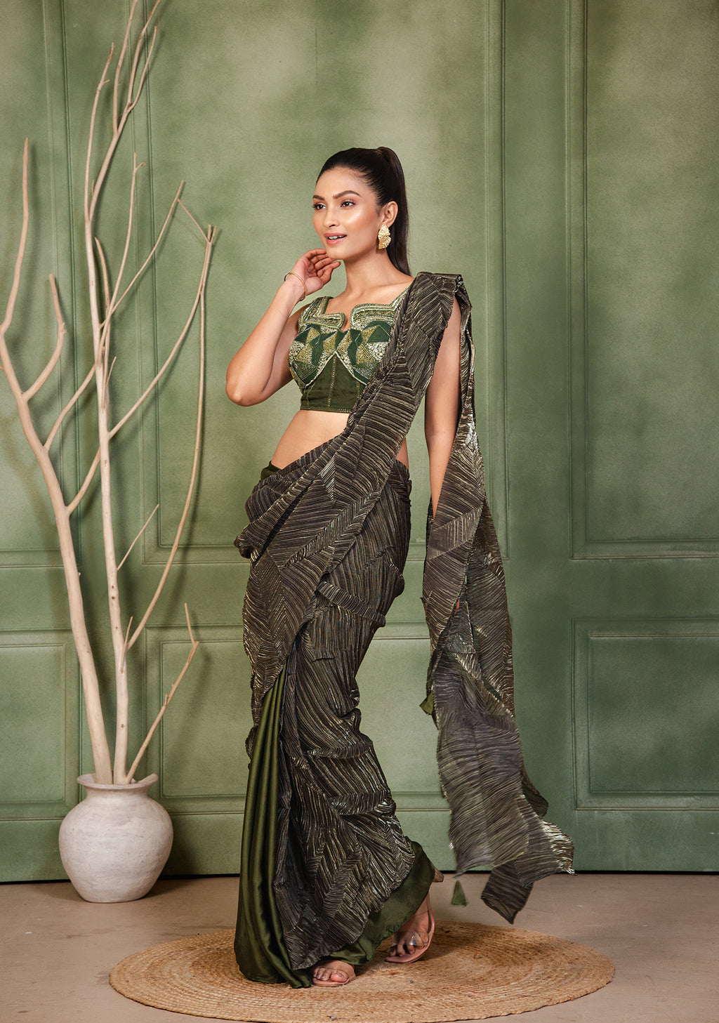 The Forest Glow Drape Saree
