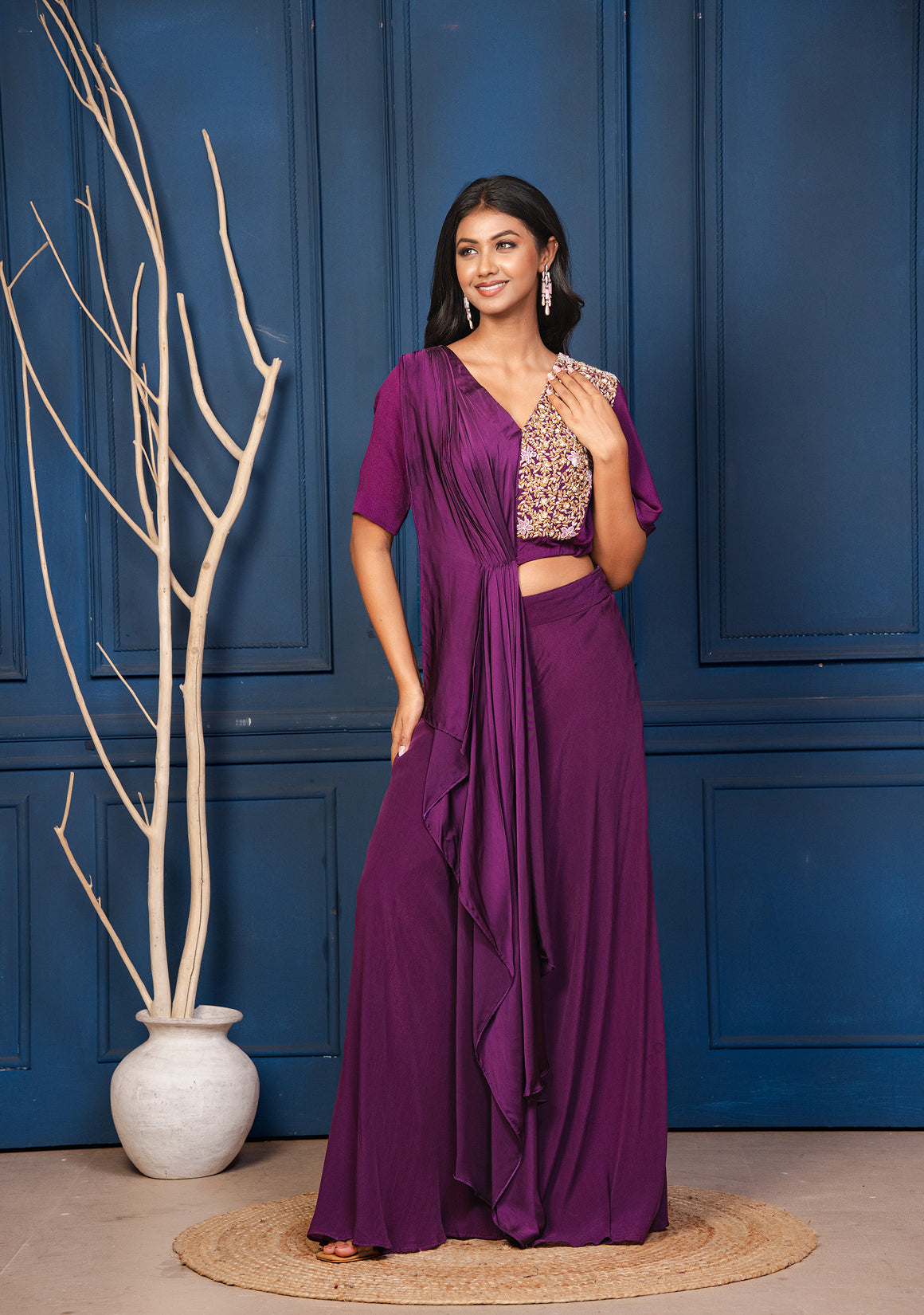Reya Purple Mirage Drape set