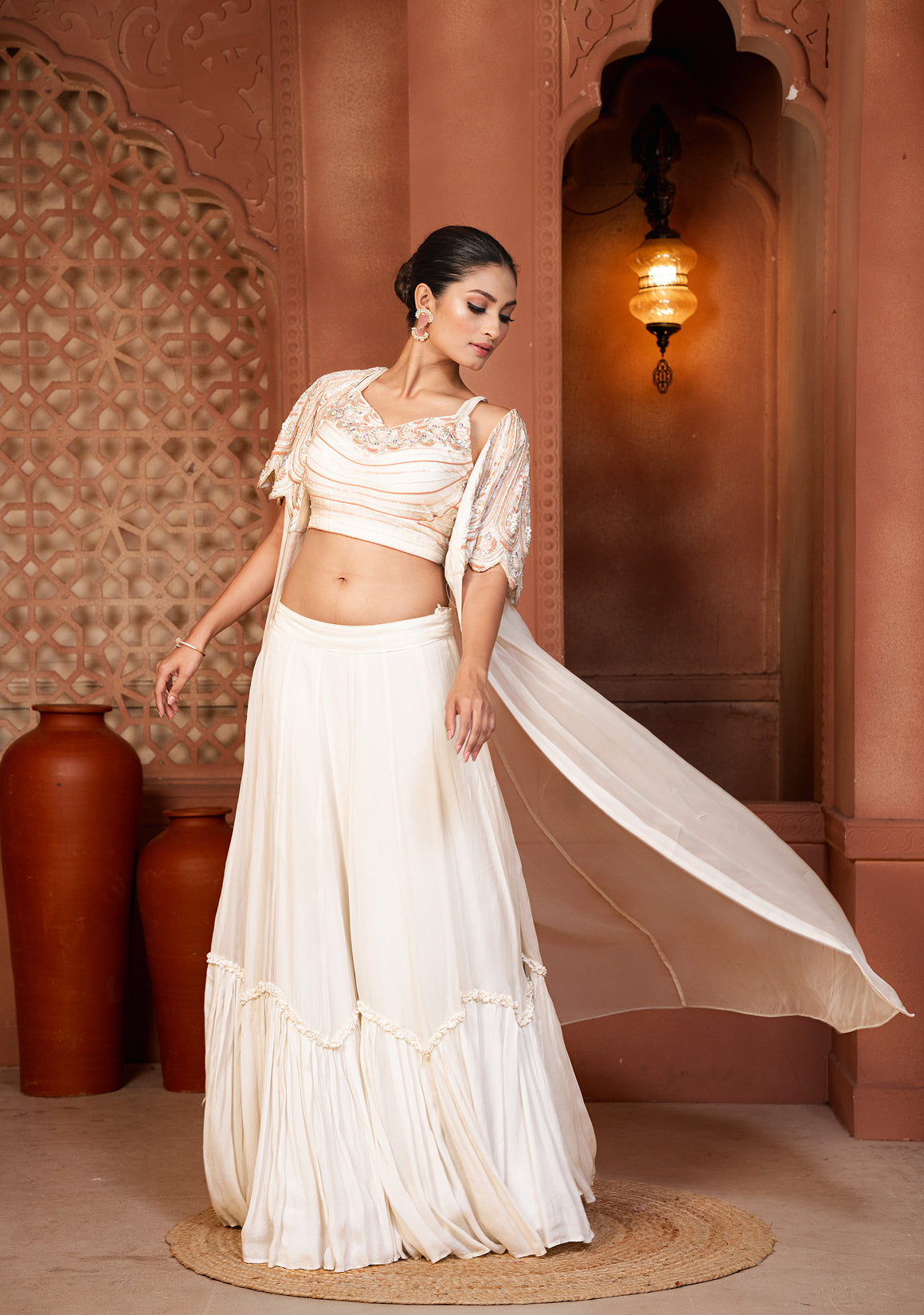Ivory Mist Cape lehenga