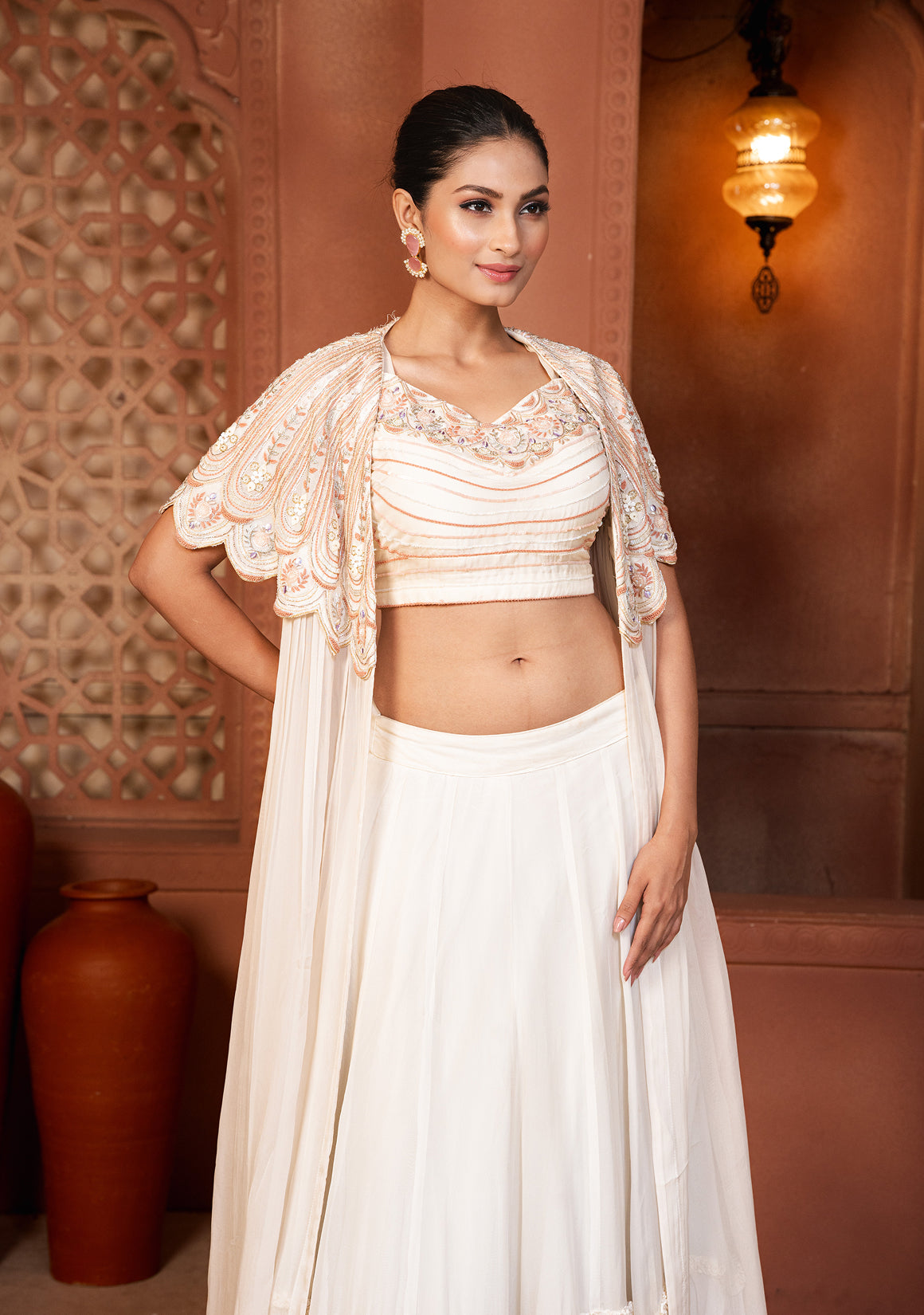 Ivory Mist Cape lehenga